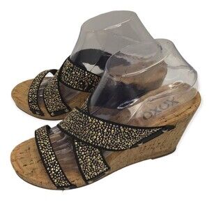 XOXO Sandal Womens Sz 8 Belicia Cross Strap Slip On Slide Cork  Blingy Wedge
